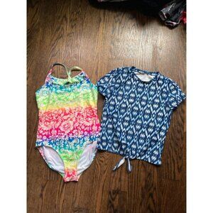 Girls Unbranded Swimsuit L Blue White